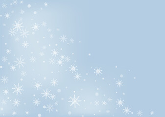 Snowflakes. Snow, snowfall. Falling scattered white snowflakes on a gradient background. Vector