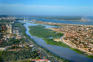 Aerial view of the Sergipe river at Aracajú, Sergipe’s State capital. Nov. 2011 - obrazy, fototapety, plakaty