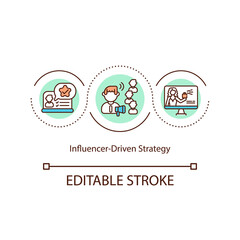 Influencer driven strategy concept icon. Marketing tactic idea thin line illustration. Business analytics. Drive a brand key leaders. Vector isolated outline RGB color drawing. Editable stroke