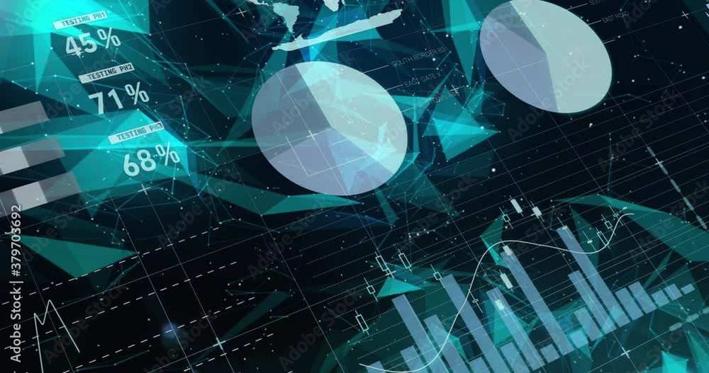 Poster financial data processing against plexus networks on black background