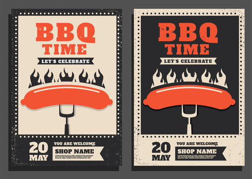 BBQ Time Flyer, Barbecue Vintage Poster, Food Flyer