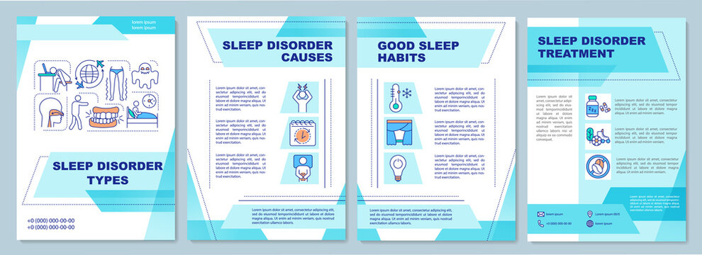 Sleep disorder types brochure template. Insomnia causes and treatment flyer, booklet, leaflet print, cover design with linear icons. Vector layouts for magazines, annual reports, advertising posters
