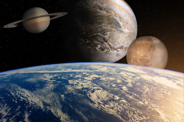 planets in Solar system in the starry universe with copy space Elements of this image furnished by...