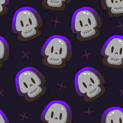 Halloween pattern. Balloon skull on dark background. Vector flat cartoon illustration.
