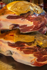 Italian dry-cured ham, called "Prosciutto di Parma" in Parma, Italy