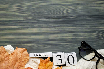 thirtieth day of autumn month calendar october with copy space