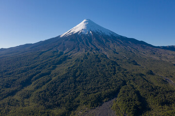 Fototapeta na wymiar Aerial landscape of Osorno Volcano and Falls of Petrohue - Puerto Varas, Chile, South America.