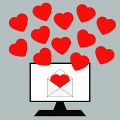 Hearts flying out of an email