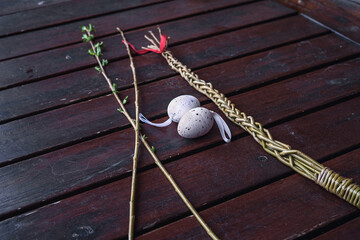 Czech Traditional Easter Stick Made From Willow Twigs With Traditional Easter Eggs