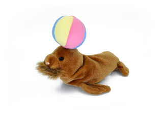 Walrus Plush Toy with a ball on white background
