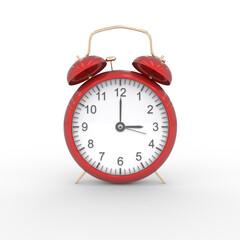 Red alarm clock set isolated over white background close-up. 3d rendering