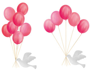 風船と白い鳥のイラストセット