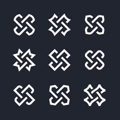 Fototapeta premium Set of Icons for Business Cards. Complex Geometric Contemporary Elements. Abstract Merged Figures Isolated on Black Background