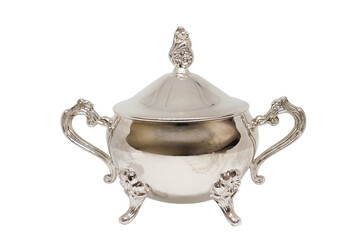 Antique and ornated sugar bowl isolated in white background.