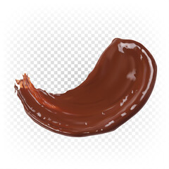 A thick smeared liquid melting of chocolate is isolated on a white transparent background. 3d realistic vector illustration. Sauce, ganache, chocolate cream. Chocolate stain.