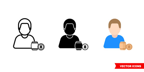 Lotto man icon of 3 types color, black and white, outline. Isolated vector sign symbol.