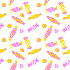 Sweets pattern for fabric design. Cute seamless background. White background. Textile ornament. 