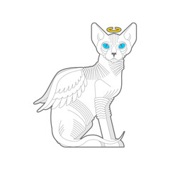 Angel cat. White cat with wings. vector illustration