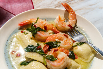 Tuscan Creamy Shrimp Ravioli