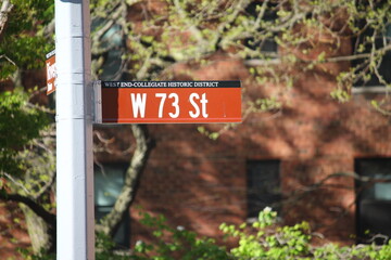 Fototapeta na wymiar West 73rd Street historic sign in collegiate district