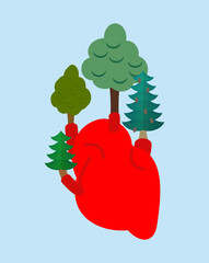 Trees grow from Anatomical Heart. Concept to protect nature