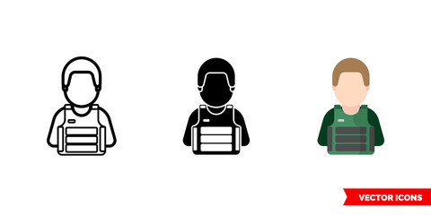 Military icon of 3 types color, black and white, outline. Isolated vector sign symbol.