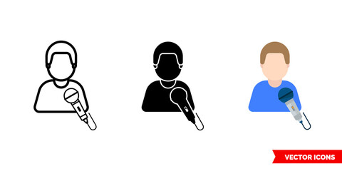 Narrator master singer icon of 3 types color, black and white, outline. Isolated vector sign symbol.
