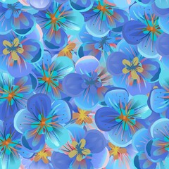 Fototapeta na wymiar Bright blue flowers close-up. Background. Seamless.
