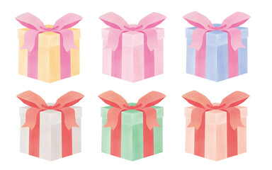 カラフルなギフトボックスのイラストセット