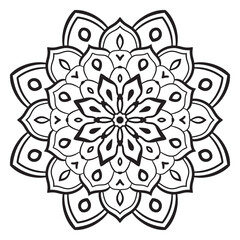 Black outline flower mandala. Doodle round decorative element for coloring book isolated on white background. Floral geometric circle. Vector illustration.