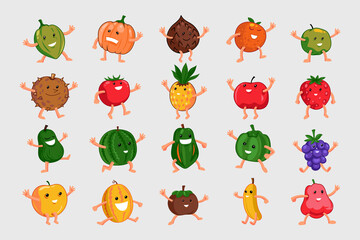 Set of  Cartoon Fruit Vector Illustration
