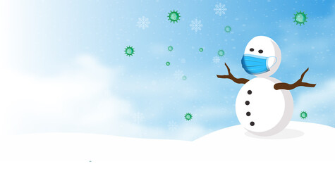 winter is coming medical mask with Snowman coronavirus (COVID-19) background