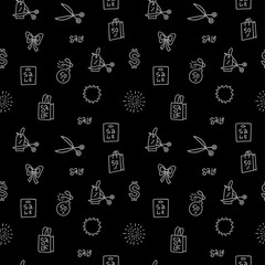 Repeatable seamless pattern and texture. Sale icons. Best special offer symbols. Black friday sign. Vector lines on white background.