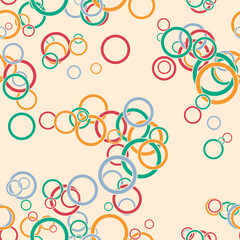 Abstract seamless pattern with colorful chaotic small thin line circles, rings on background. Infinity messy geometric pattern. Vector illustration.