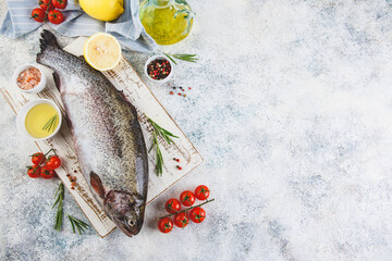 Raw rainbow trout light background