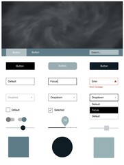 Light BLUE vector Material Design Kit with stars. Colorful ui/ux kit with header consisted of clouds & stars. This template you can use for websites.