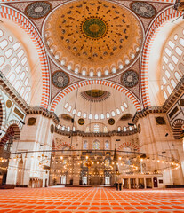 Interior of the Suleymaniye Mosque in Istanbul, Turkey - obrazy, fototapety, plakaty