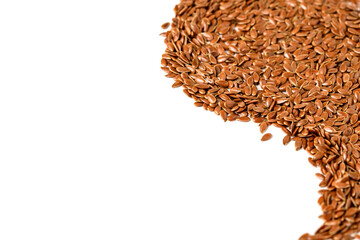 Flaxseed curved border isolated on white background. Raw flax seeds close up and copy space