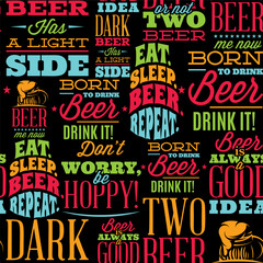 Seamless backdrop with quotes on the theme of Beer. Black background