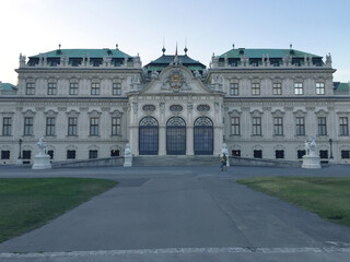 historic building , baroque palaces of Upper Belvedere at sunset time in Vienna, Austria