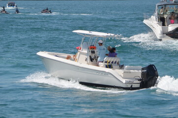 Fototapeta premium Motor boat and a sport fishing boat on Biscayne Bay off of Miami Beach,Florida.