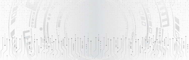 Wide Futuristic sci fi technology background. Hi tech circuit design innovation concept. Abstract communication vector illustration.