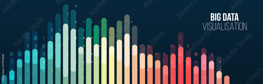 Aufkleber Wide Big data visualization. Abstract background with lines array and binary code. Connection structure. Data array visual concept. Big data connection complex.