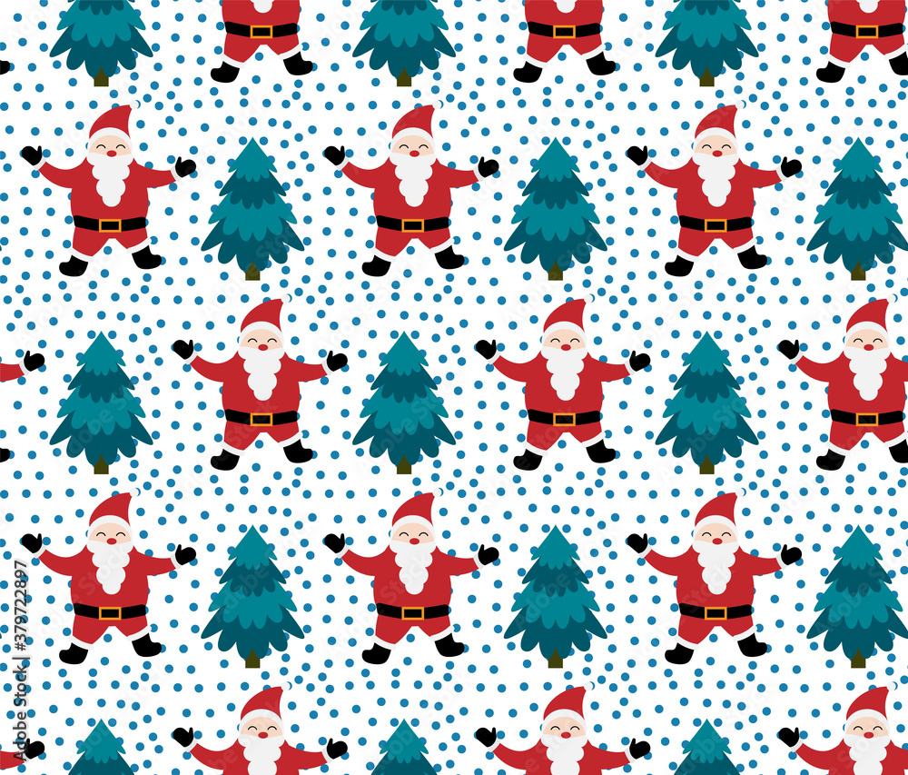 Wall mural Merry Christmas seamless pattern with Santa Claus,in vector.