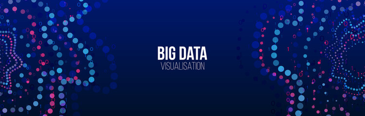 Big data visualization. Abstract background with dots array and binary code. Connection structure. Data array visual concept. Big data connection complex.