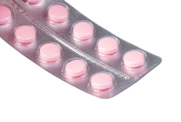 Pink pills for virus medcine isolated on the white