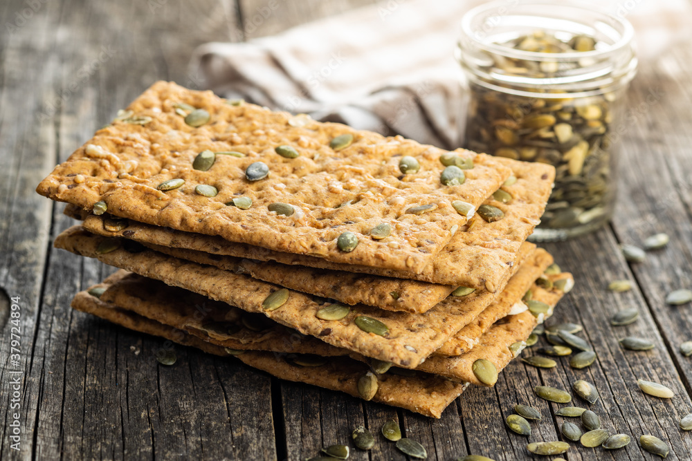 Wall mural The  crispy bread with pumpkin seeds. Knackebrot