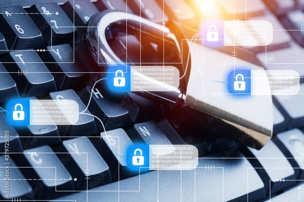 Poster hacker attack and data breach information concept