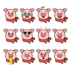 Cute piggy emoticon set isolated background
