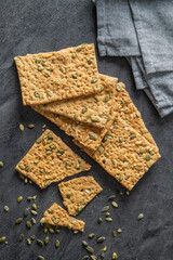 The  crispy bread with pumpkin seeds. Knackebrot